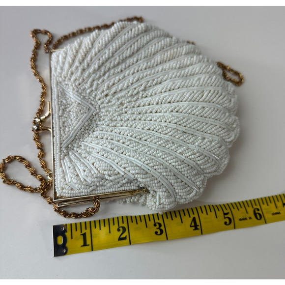 Vintage Walborg Mini Beaded Satin Clamshell Gatsby Purse Gold Color Chain Strap - Picture 10 of 13